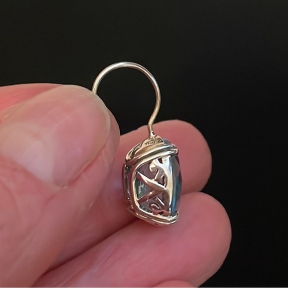 Silpada Sterling Silver Earrings, faceted Aqua Glass set in Filigree setting - Picture 4 of 5